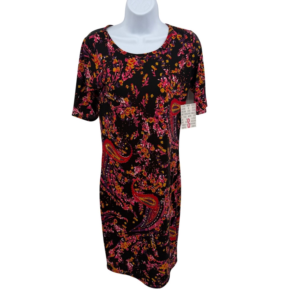 LuLaRoe Women's Julia Dress Womens S Dress Black Pink Floral Short‎ Sleeve NWT